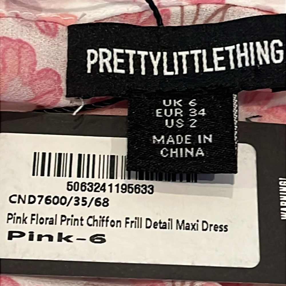 PrettyLittleThing Pink Floral Chiffon Maxi Dress | Size 2 | Sheer Frill Detail - Picture 3 of 9